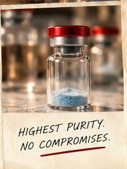 Polaroid of a single vial, captioned: Highest purity. No compromises.